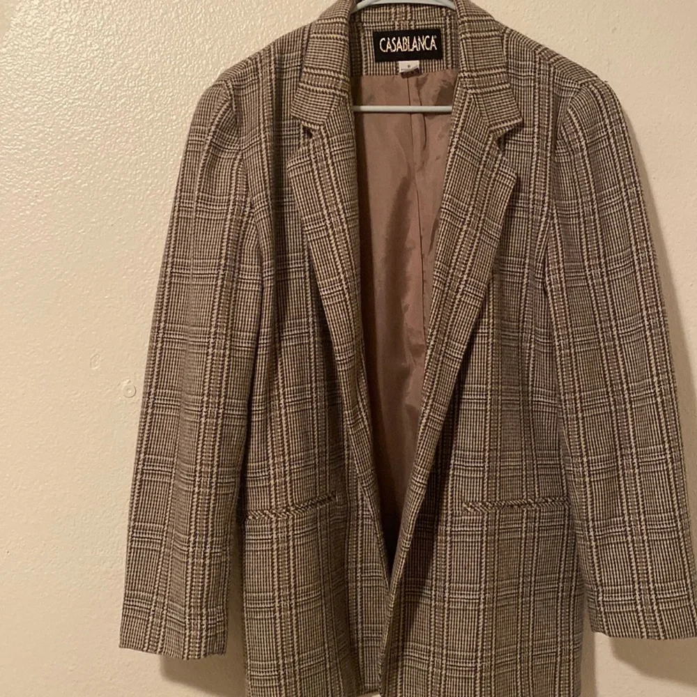 Womens blazer size 8 plaid tan/brown/cream - Picture 1 of 3